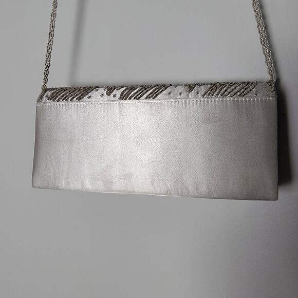 Nina Silver Beaded Evening Clutch Purse Bag Chain Strap Formal Wedding Prom - Picture 3 of 7